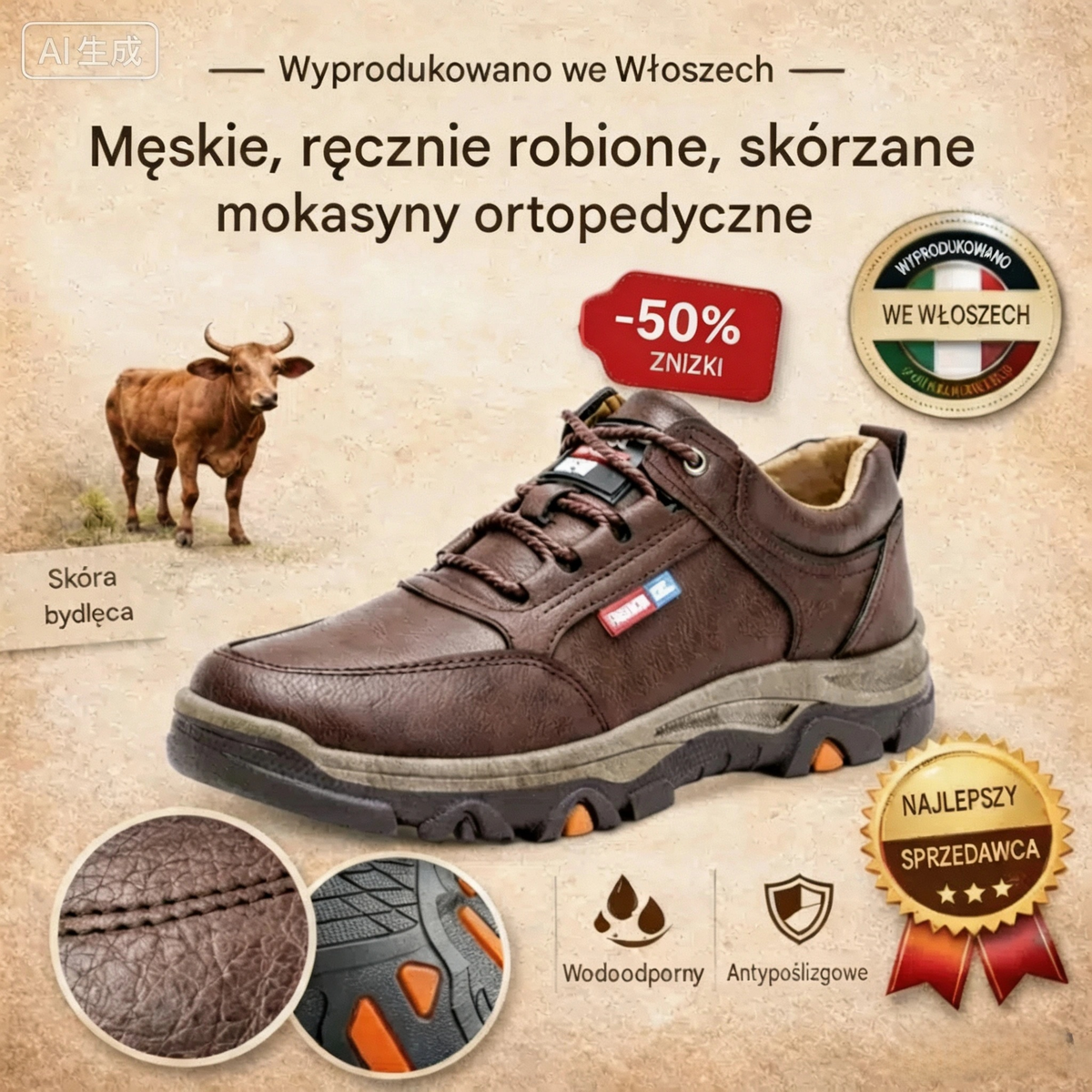 🔥 Ručně šité italské ortopedické kožené boty s oporou kotníku👣, pohodlné, voděodolné a protiskluzové, ✓ Nová kolekce pro rok 2026