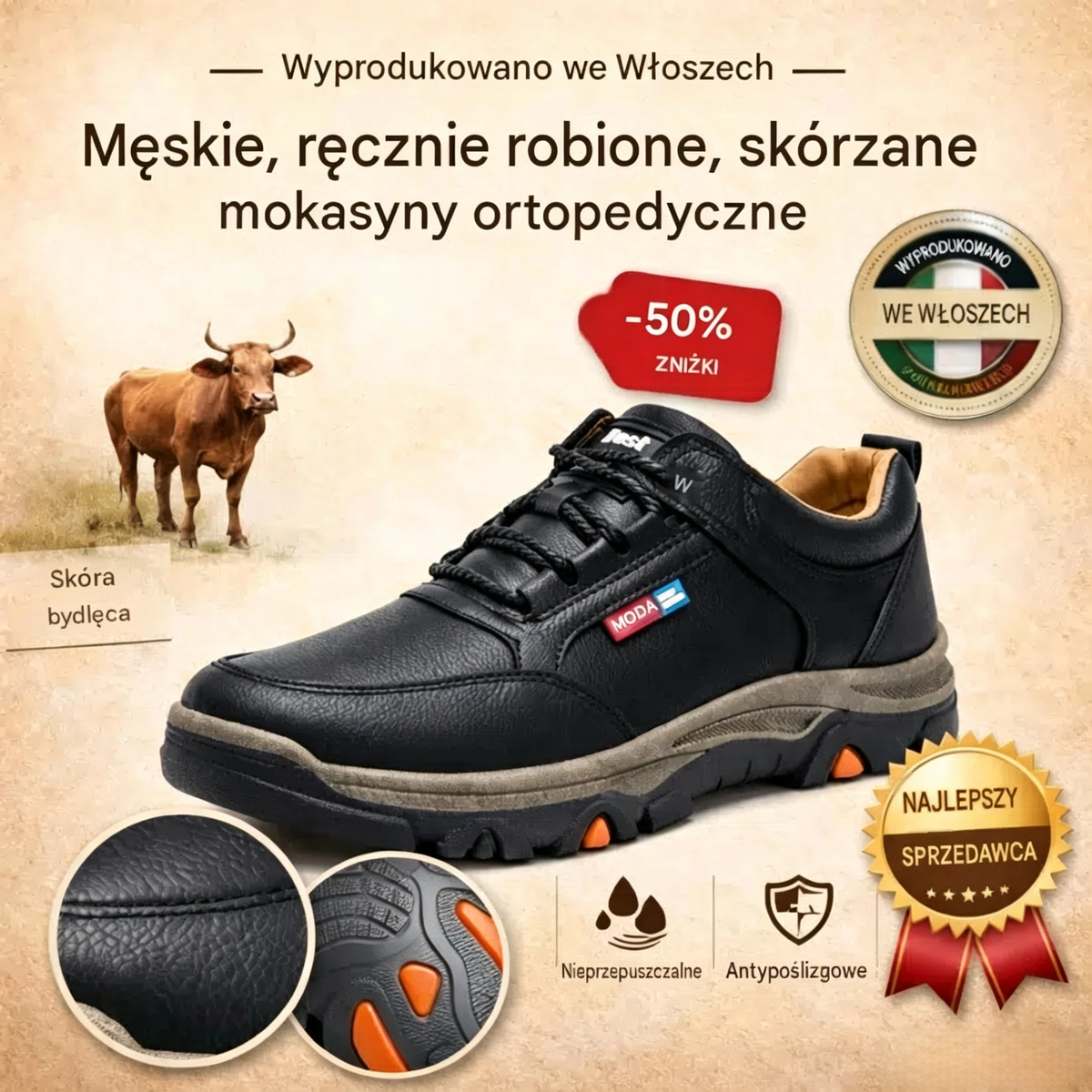 🔥 Ručně šité italské ortopedické kožené boty s oporou kotníku👣, pohodlné, voděodolné a protiskluzové, ✓ Nová kolekce pro rok 2026